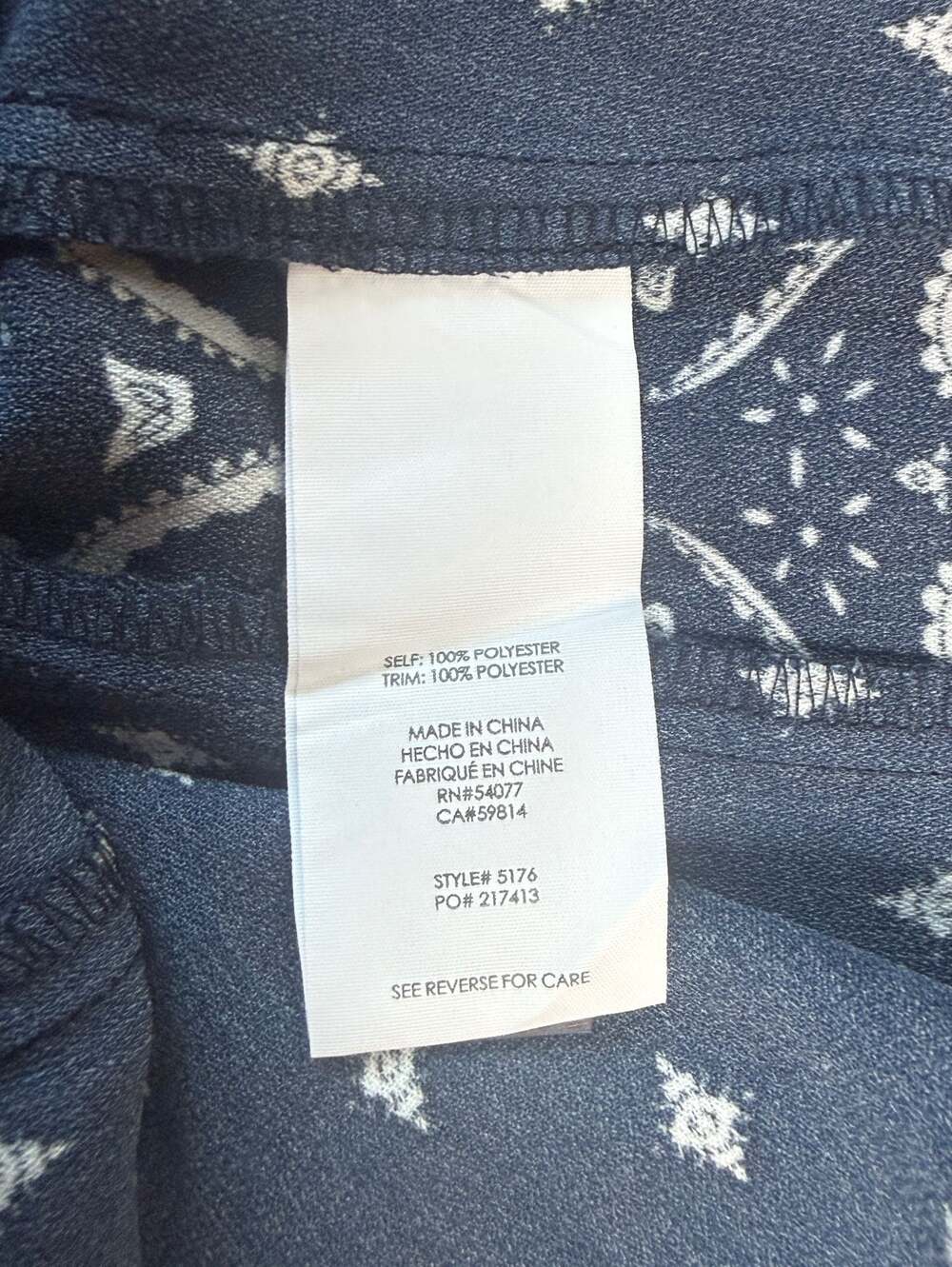 Cabi Track Star Trouser Navy Paisley Border Pants, Side Zip, 14 - Picture 6 of 9